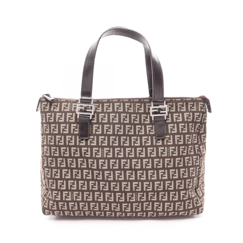 Fendi Zucchino Handbag, Canvas and Leather, Women's, Beige/Brown, 8BR134